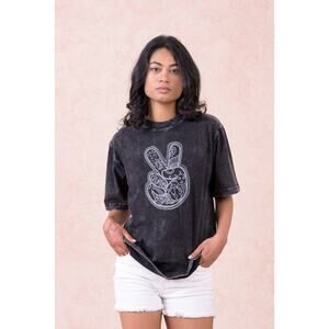 "World Peace" Cotton Tee Shirt in Black